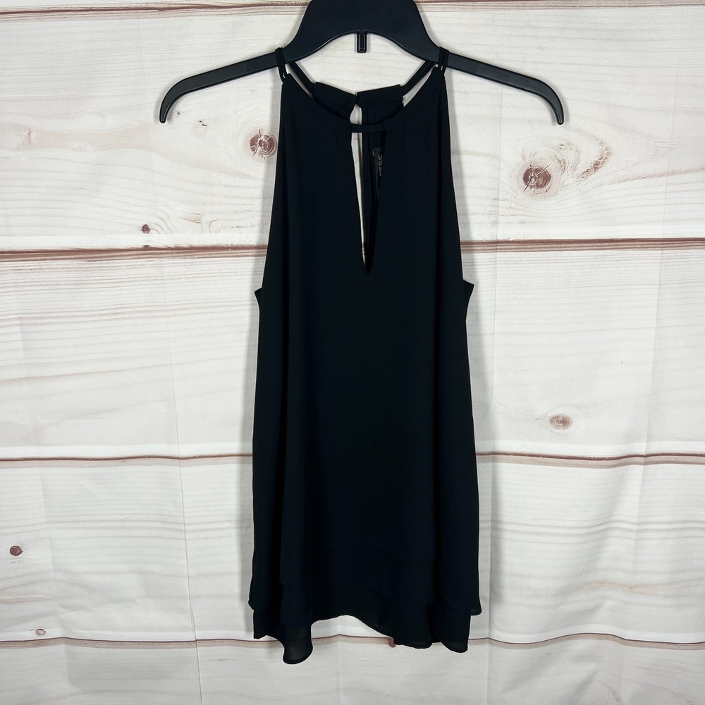 Banana Republic Top Womens XS Black Chiffon Blouse Sleeveless Keyhole Neck Layer